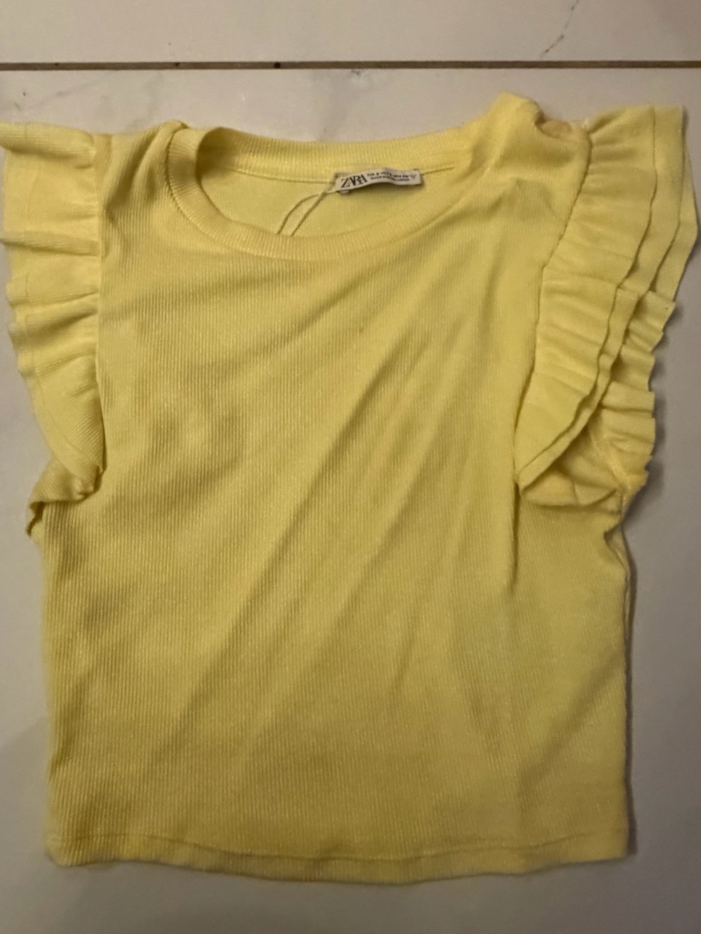 Zara Pale Yellow Ruffle Sleeve Tee
